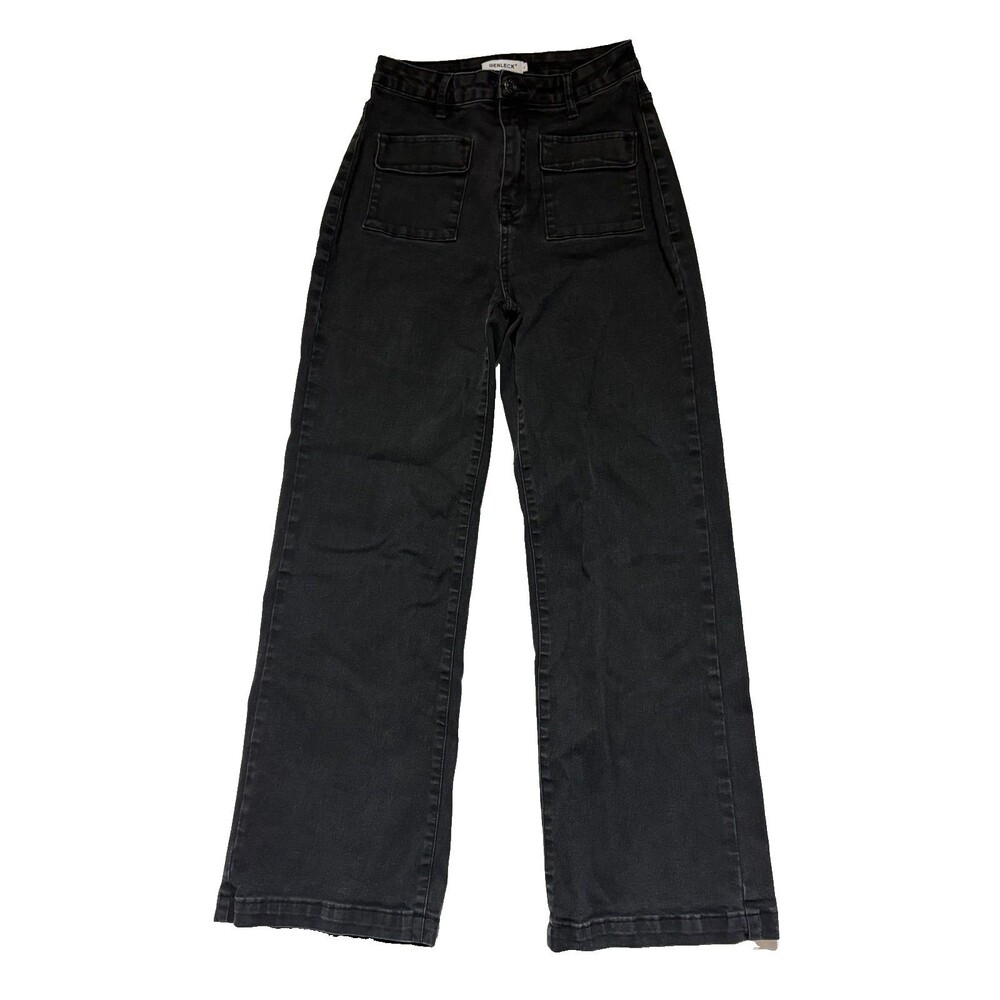 Genleck High Waisted Wide Leg Jeans Black Size 4 Utility Patch Pocket Denim